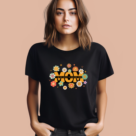 Mom Floral Black T-Shirt