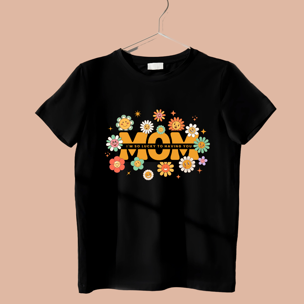 Mom Floral Black T-Shirt