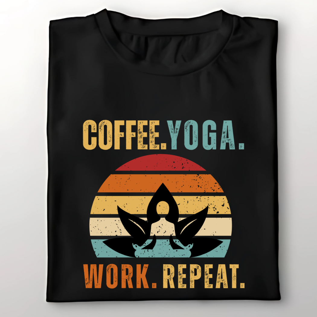 Yoga 🧘‍♂️, Coffee ☕, Work 💻, Repeat 🔄 Unisex Tee
