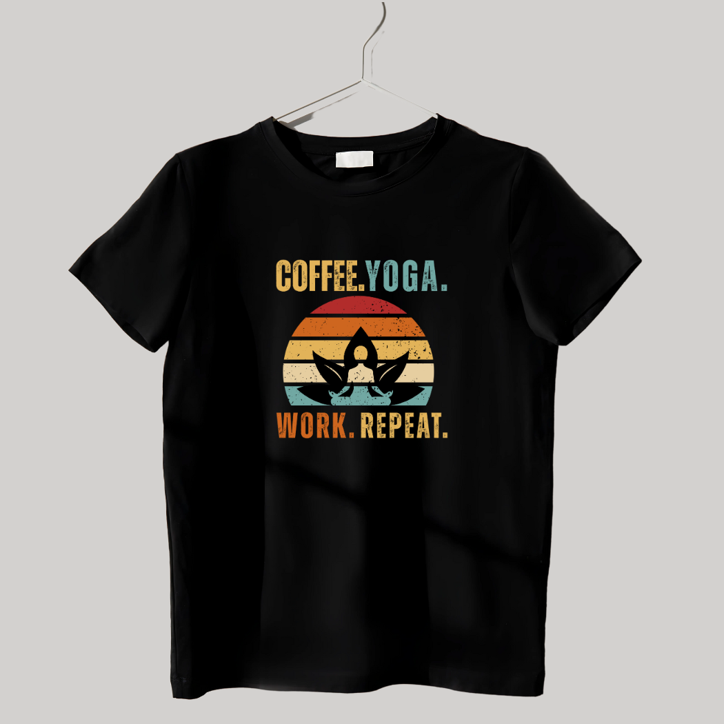 Yoga 🧘‍♂️, Coffee ☕, Work 💻, Repeat 🔄 Unisex Tee
