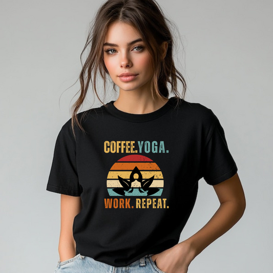 Yoga 🧘‍♂️, Coffee ☕, Work 💻, Repeat 🔄 Unisex Tee