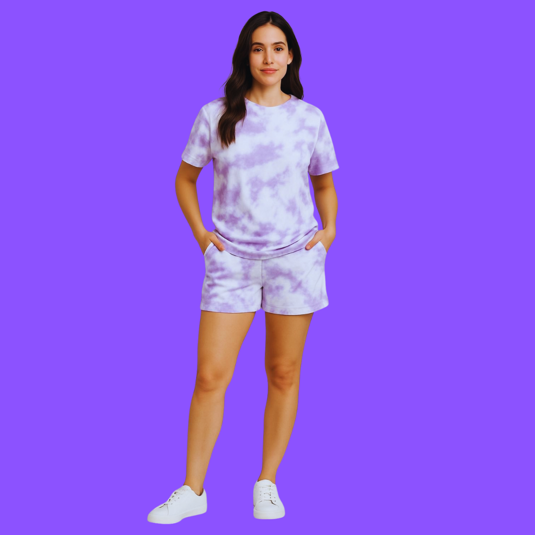 Oversized White & Lavender Unisex Co-ords | Premium Tie-Dye Streetwear Set
