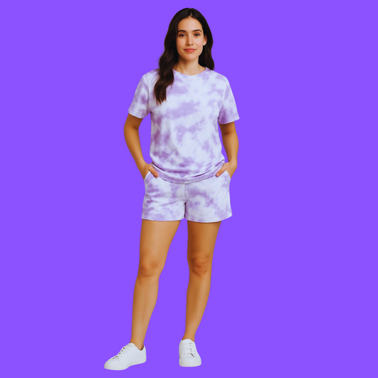 Oversized White & Lavender Unisex Co-ords | Premium Tie-Dye Streetwear Set