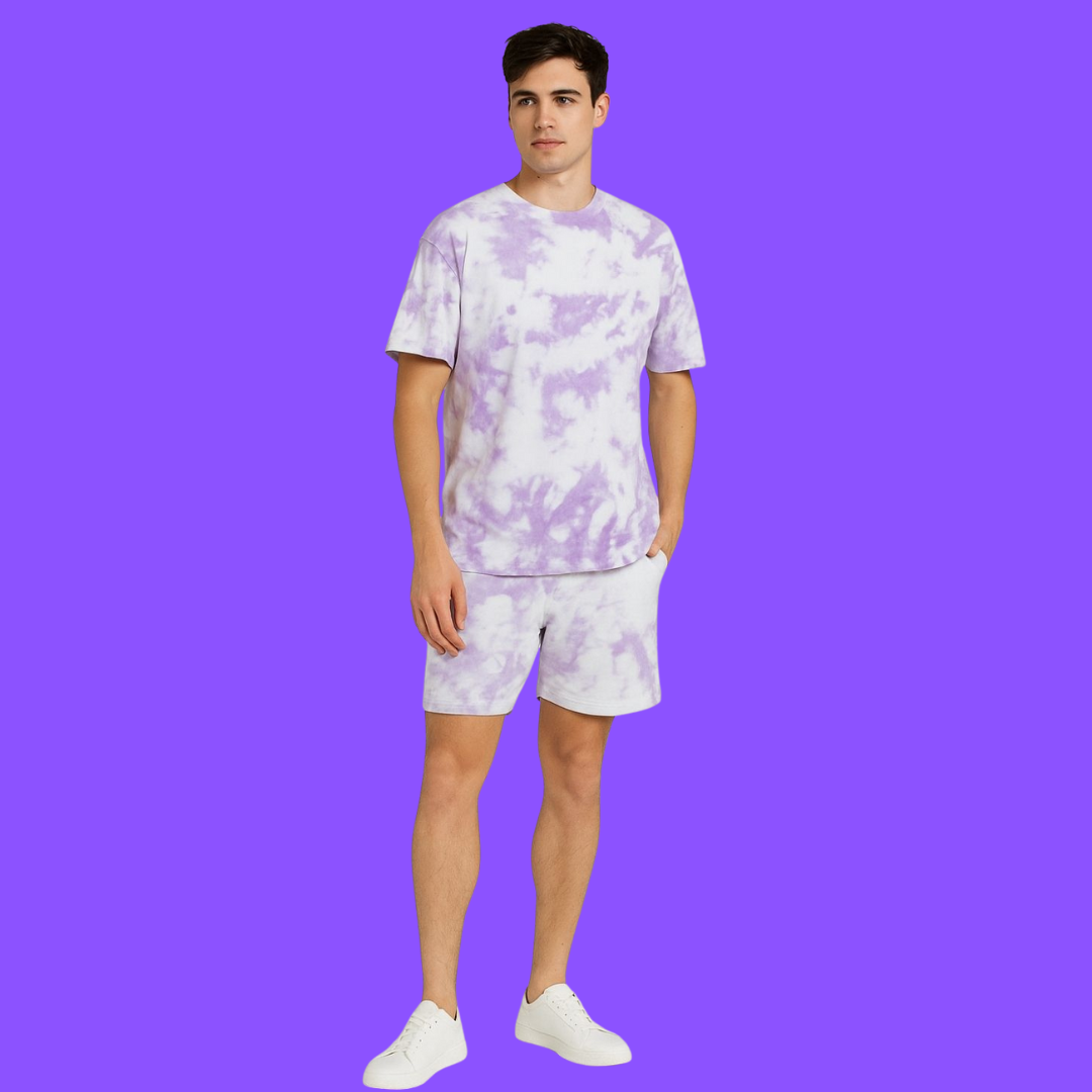 Oversized White & Lavender Unisex Co-ords | Premium Tie-Dye Streetwear Set