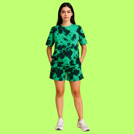 Oversized Green & Black Unisex Co-ords | Premium Tie-Dye Streetwear Set