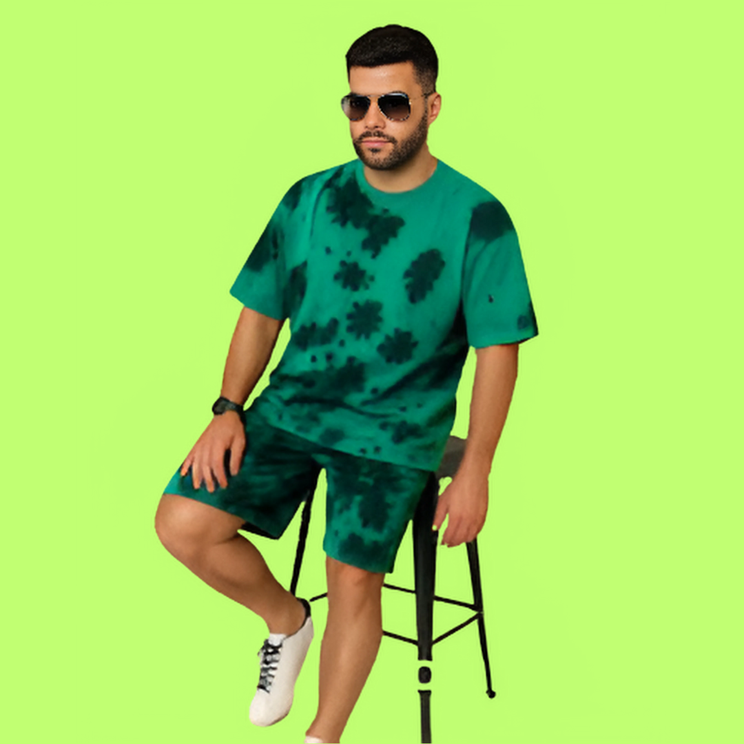 Oversized Green & Black Unisex Co-ords | Premium Tie-Dye Streetwear Set